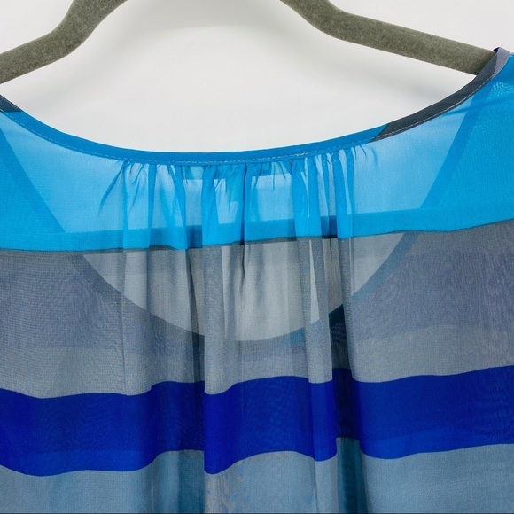 Daniel Rainn Sheer Striped Blue Scoop Neck Top S - Picture 3 of 16